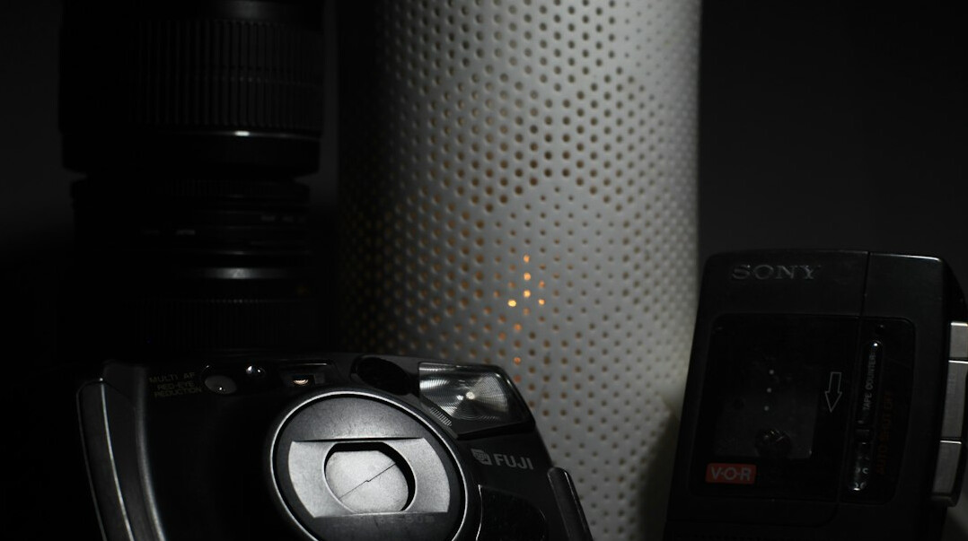 Close-up of professional studio camera and lighting equipment